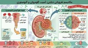 تخریب گلومرول‌های کلیه و دفع آلبومین در نفروپاتی دیابتی