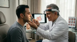 معاینه تخصصی جراح پلاستیک برای ارزیابی عوارض تنفسی عمل بینی
